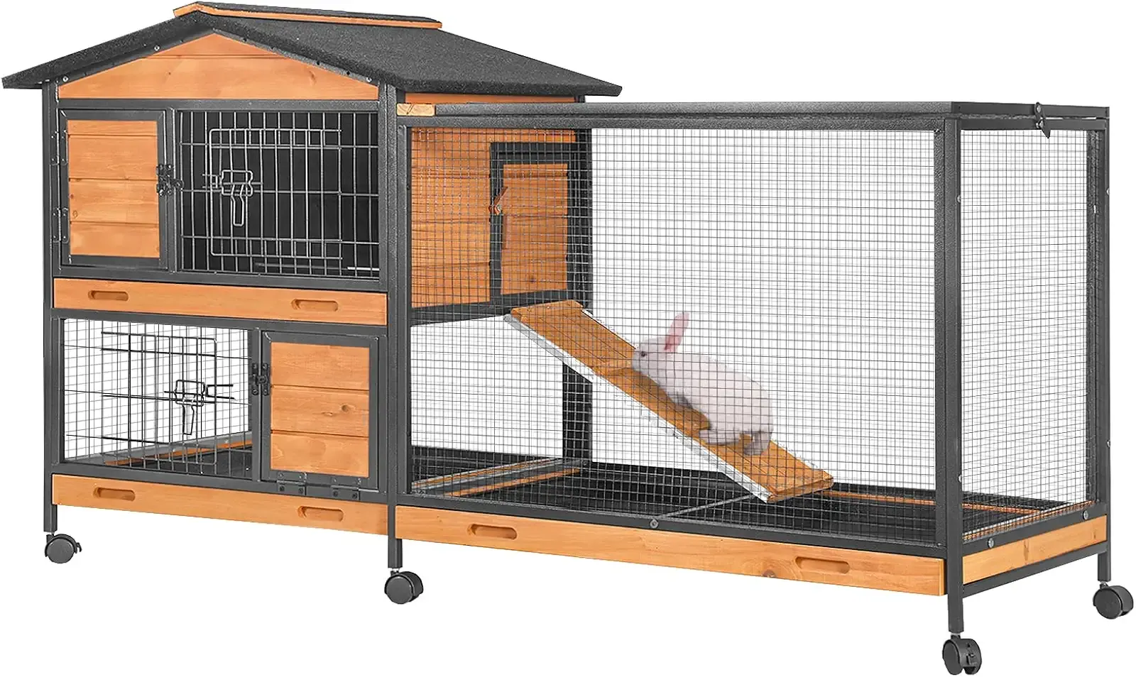 GUTINNEEN Rabbit Hutch with Chew-Resistant Metal Frame Indoor Bunny Cage Outdoor Rabbit Cage with Wheels and Leakproof Tray