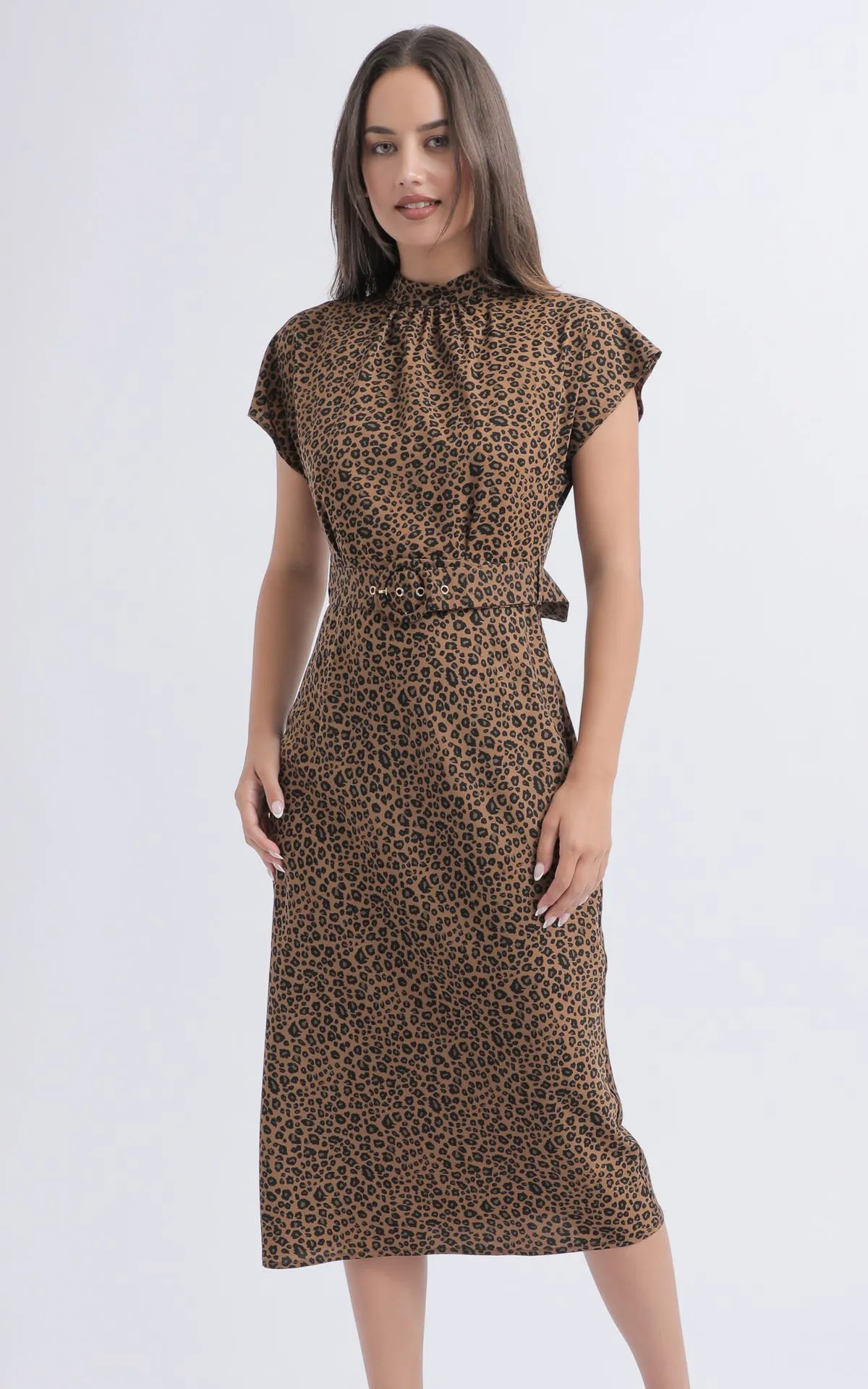 CDC High Neck Belted Flutter Dress