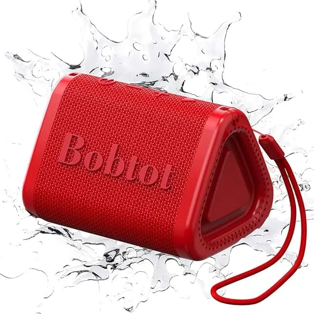 Bobtot Portable Bluetooth Speaker Wireless, IPX7 Small Shower Speaker Waterproof, 15H Playing Time, Loud and Stereo Sound with Bass, TWS Pairing for Party, Camping, Travel, Red