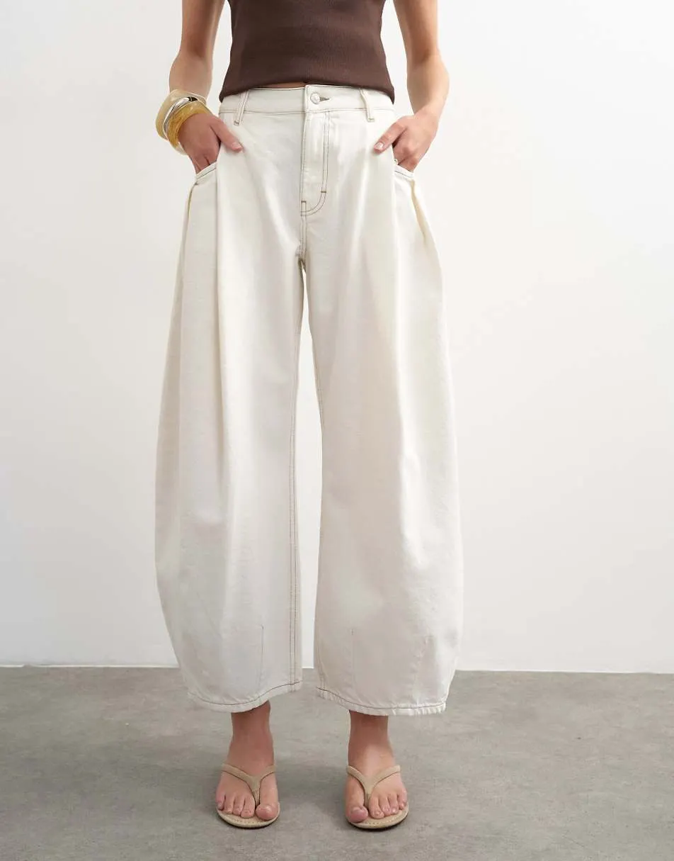 Topshop Cocoon mid rise barrel jean in bone