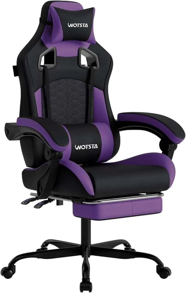 WOTSTA Gaming Chair with Massage,Ergonomic PC Gaming Chair with Footrest Comfortable Headrest and Lumbar Support,High…