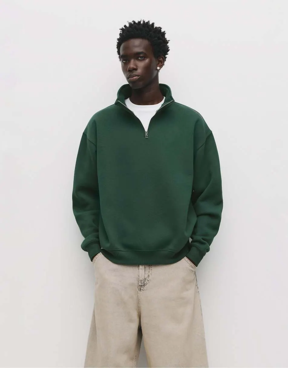 Pull&Bear Basic quarter-zip sweatshirt in bottle