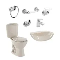 Combo Manantial: Sanitario Mantial Pro Redondo Bone De 2 Piezas + Lavamanos Manantial Sin Pedestal + Grifería Nogal + Kit De Accesorios Cromados Valencia De 4 Corona