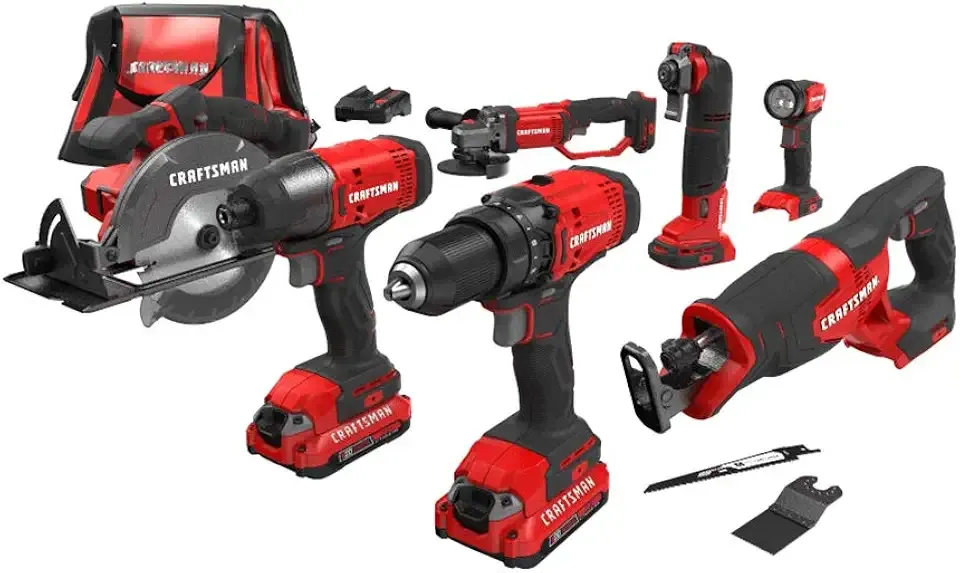 CRAFTSMAN V20 Power Tool Combo Kit, 7-Tool Cordless Power Tool Set with 2 Batteries and Charger (CMCK700D2)