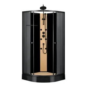 Cabine de douche hydromassante quart de cercle noire décor bambou 90 x 90 x 225 cm