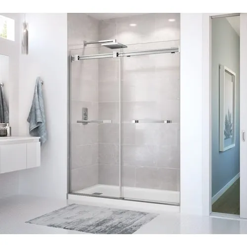 MAAX Duel 56 to 58.5 in. W x 70.5 to 74 in. H Frameless ByPass Sliding Shower Door in Chrome with 8mm Clear Tempered Glass