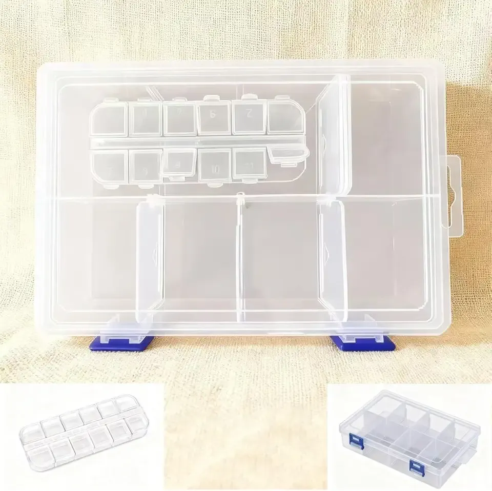 2 Piece Clear Plastic Tackle Storage Set, Adjustable Dividers Fishing Tackle Box + Small Hook Organizer Case, Detachable Compartments for Fishing Gear & Hooks Organization and Small Hardware