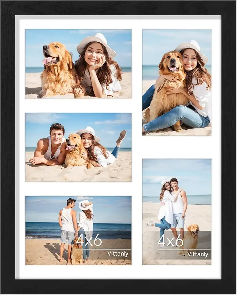 Vittanly 11x14 Collage Picture Frame, Displays 5Pcs 4x6 Pictures with Mat or 1Pcs 11x14 without Mat for Wall Mounting, Picture Frames Collage Wall Decor in Black, 1 Pack