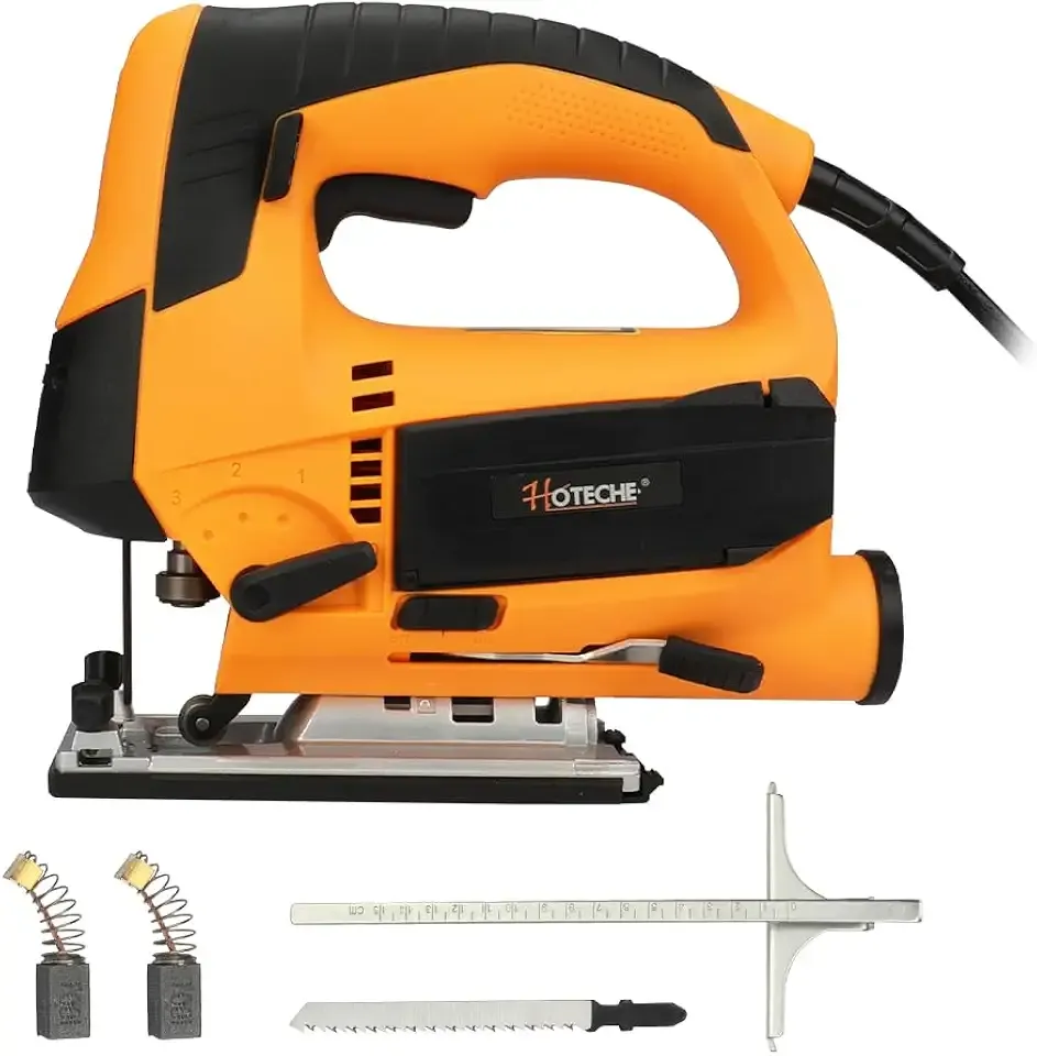 6.7Amp Electric Jig Saw with Laser Guide and Ruler – Corded Pendulum Jigsaw for Wood and Metal Cutting, 4 Orbital Settings, Quick Blade Change, Aluminum Base, Includes Blades & Accessories