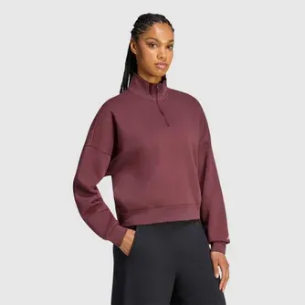 adidas Womens 3 Stripes Studio Fleece Half Zip Sweat