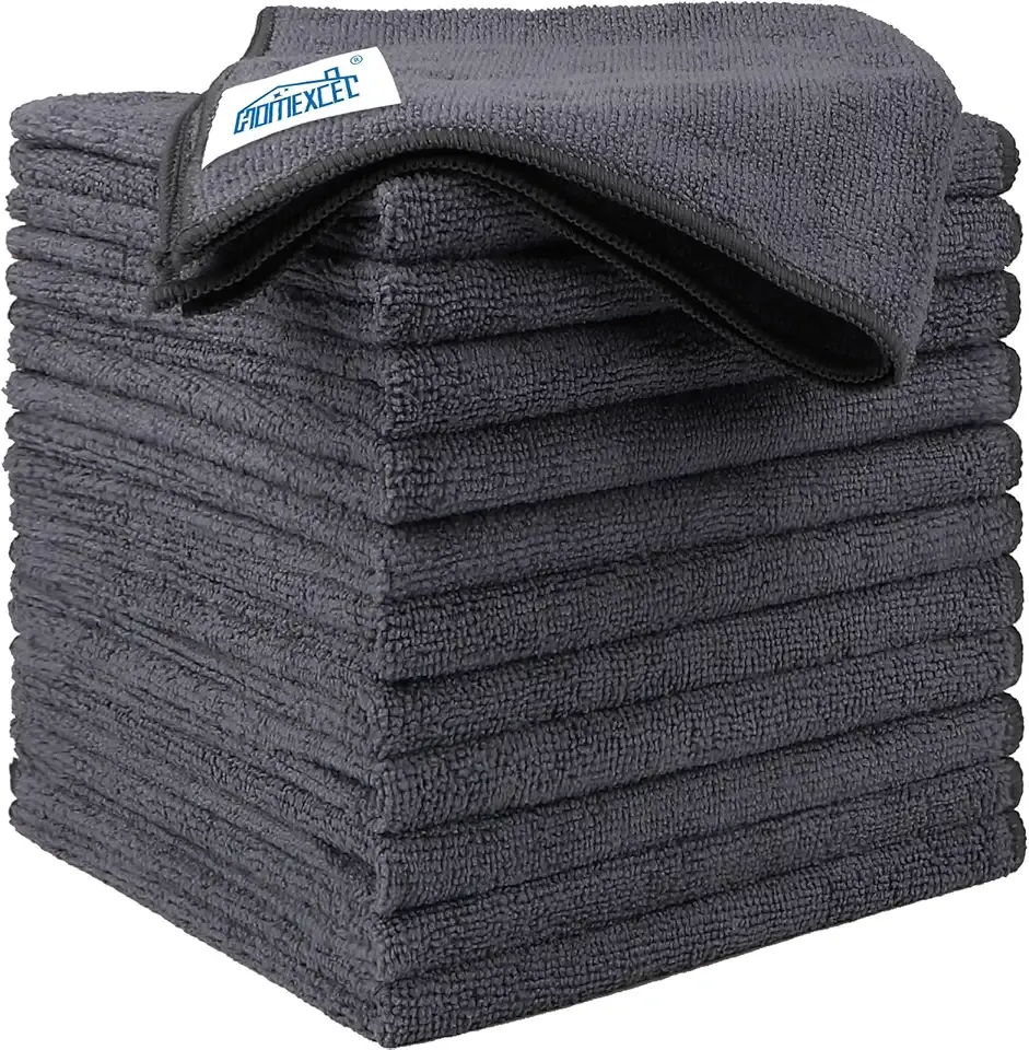 HOMEXCEL Microfiber Cleaning Cloth 12 Pack, 12.5 x 12.5 inch Microfiber Towels for Cars, Ultra Absorbent Washing Cloth, Lint Free Streak Free Cleaning Rags for Car, Kitchen, and Window (Grey)