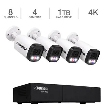 Defender AI POWERED Sentinel 4K Ultra HD Wired 8 Channel POE NVR Security System with 4 Metal Cameras with 1TB HDD