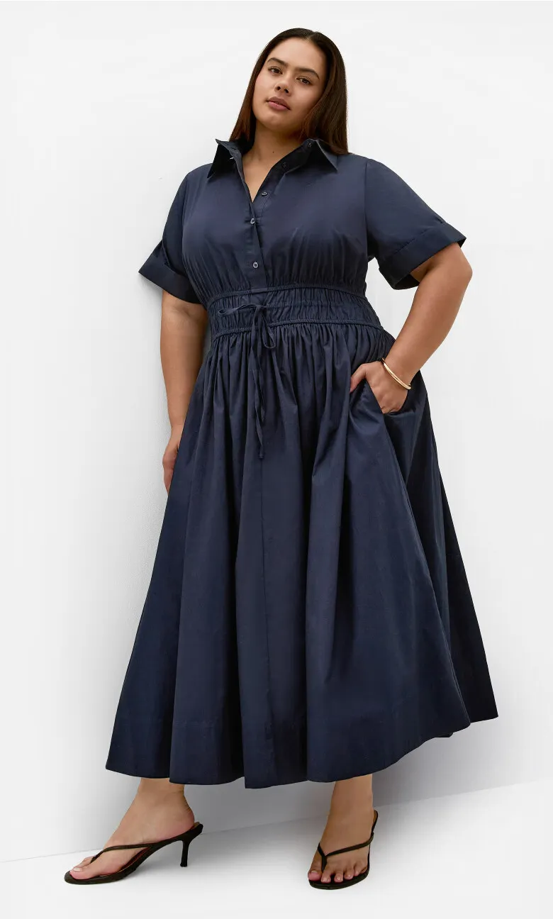 Lana Midi Shirt Dress - navy