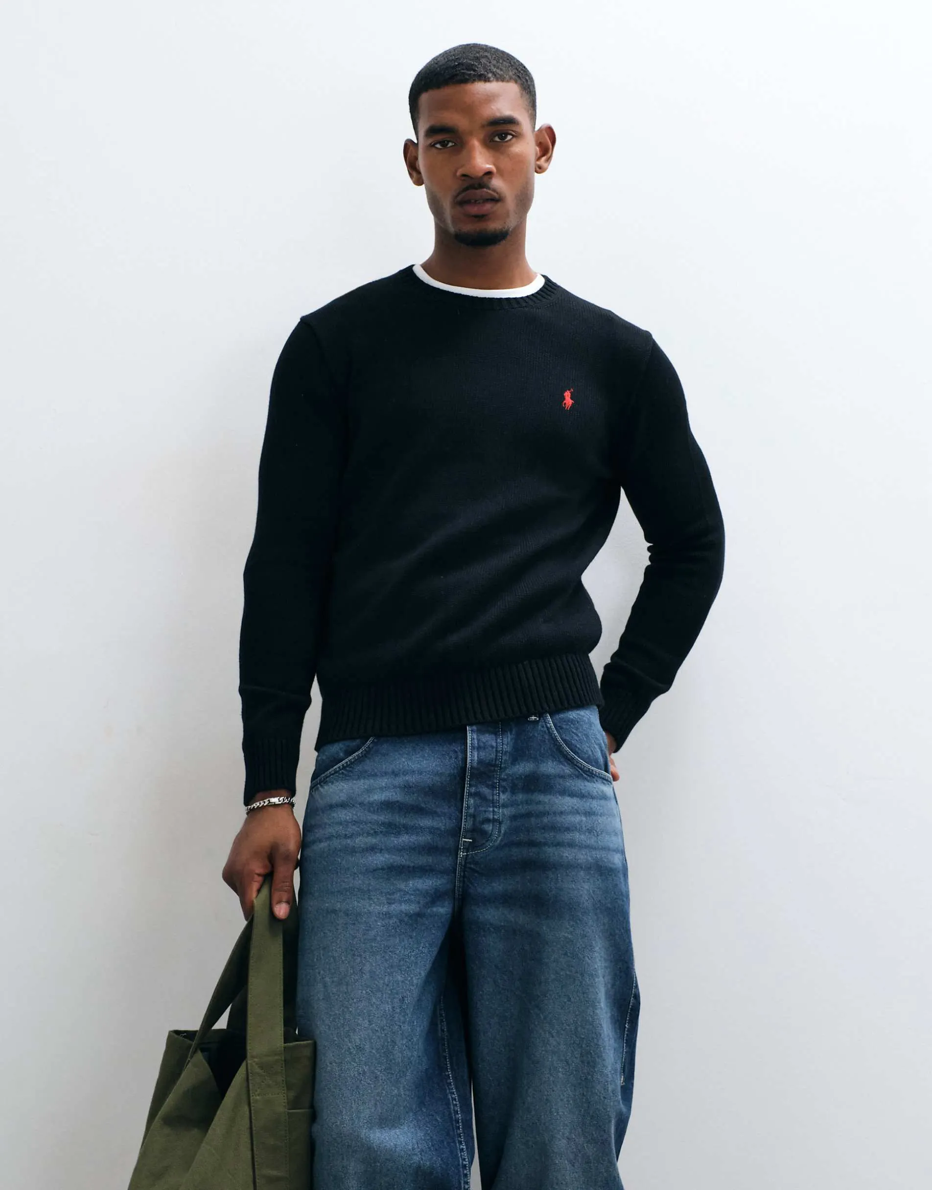 Polo Ralph Lauren icon logo heavyweight cotton knit jumper in black