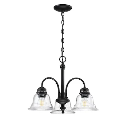 Project Source Fallsbrook 3 -Light Matte Black Clear glass Steel Chandelier