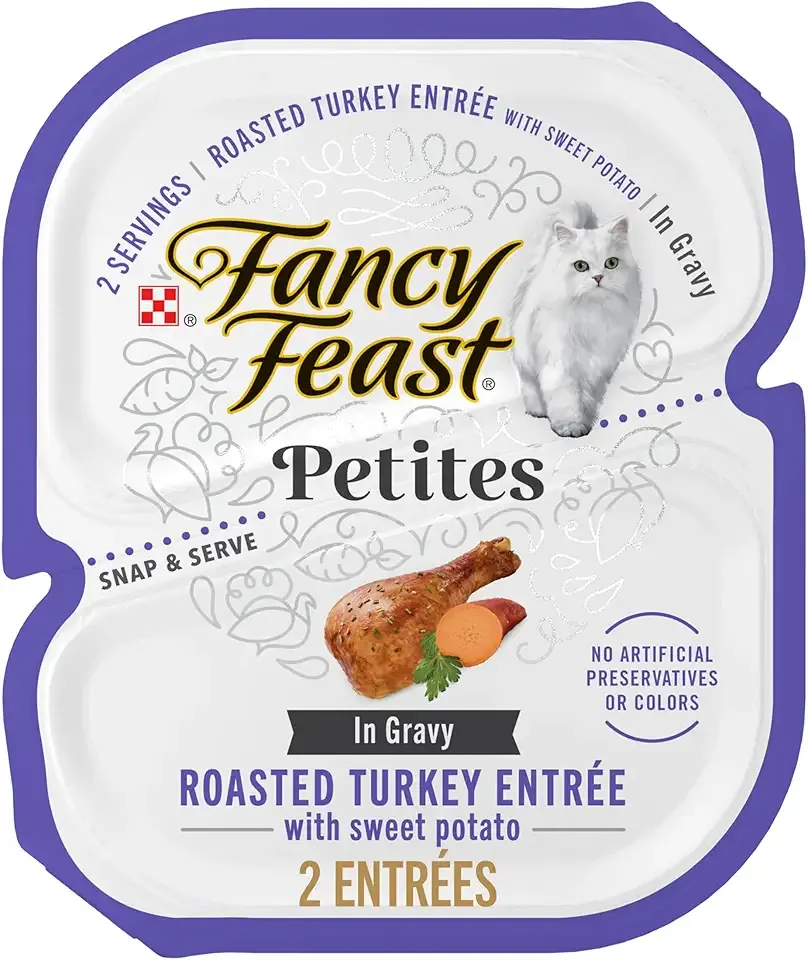 Purina Fancy Feast Petites With Roasted Turkey Entrée with Sweet Potato in Gravy Gourmet Wet Cat Food - (Pack of 12) 2.8 oz. Tubs