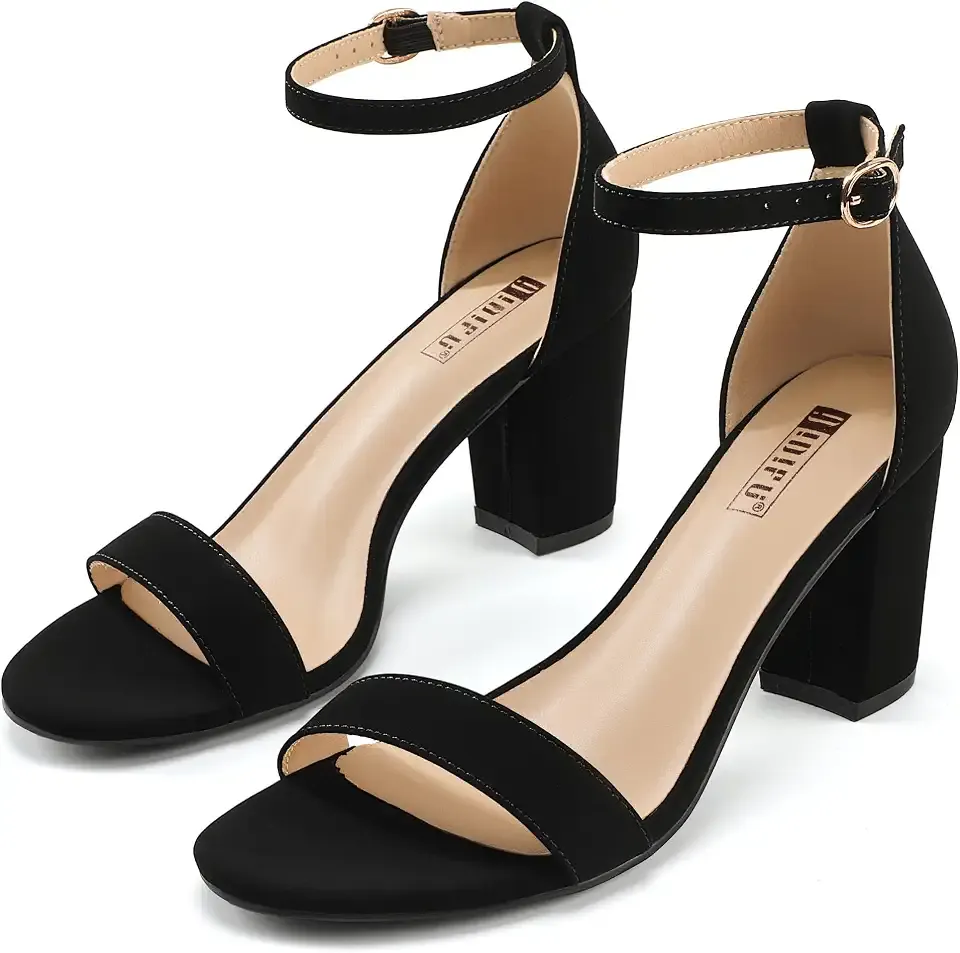 Women's 3 Inch Block Chunky Open Toe Heels Ankle Strap Heeled Sandal
