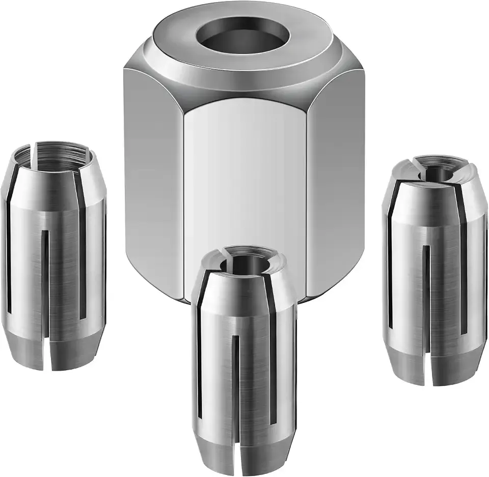 Dreyoo Collet and Nut Kit, Compatible with CN1, 3 Collets and Nut,Silver | 1/8, 5/32 and 1/4 inch collets, alloy steel, Compatible with DEWALT drywall cut out tools, confirm size before purchase