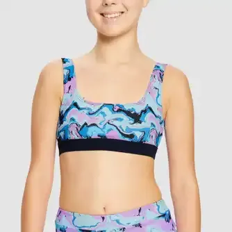 Modibodi Teen Period Swimwear Reversible Crop Top Marble Blu