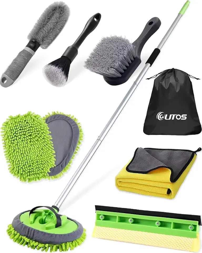 8Pcs Car Wash Kit, 62’’ Car Wash Brush with Long Handle, Microfiber Carwash Kit Set, Car Washing Supplies for Cars RV Truck Exterior