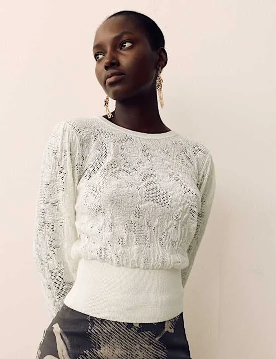 Cotton Blend Lace Knit Jumper