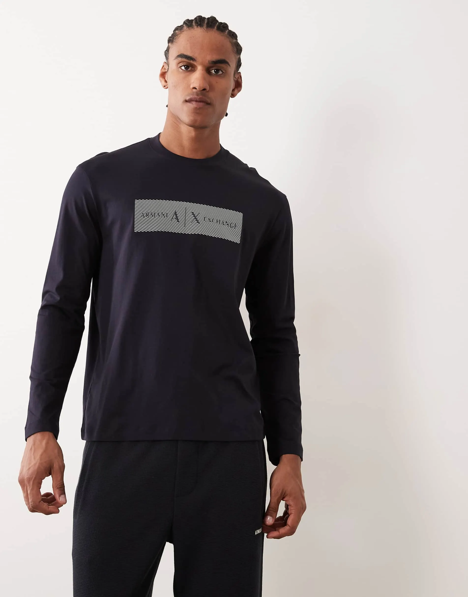 Armani Exchange logo long sleeve t-shirt in navy