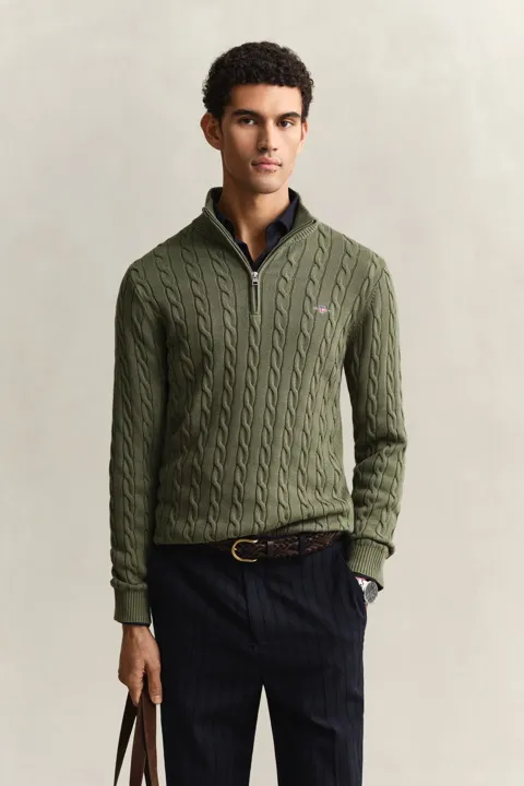 Kabelstrikket genser med half-zip