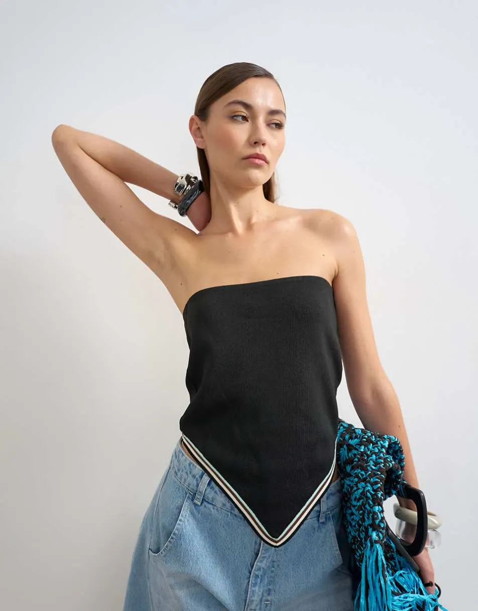 Topshop knitted bandana scarf top in black