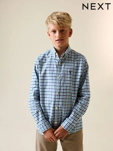 Blue Gingham Single Oxford Shirt (3-16yrs)