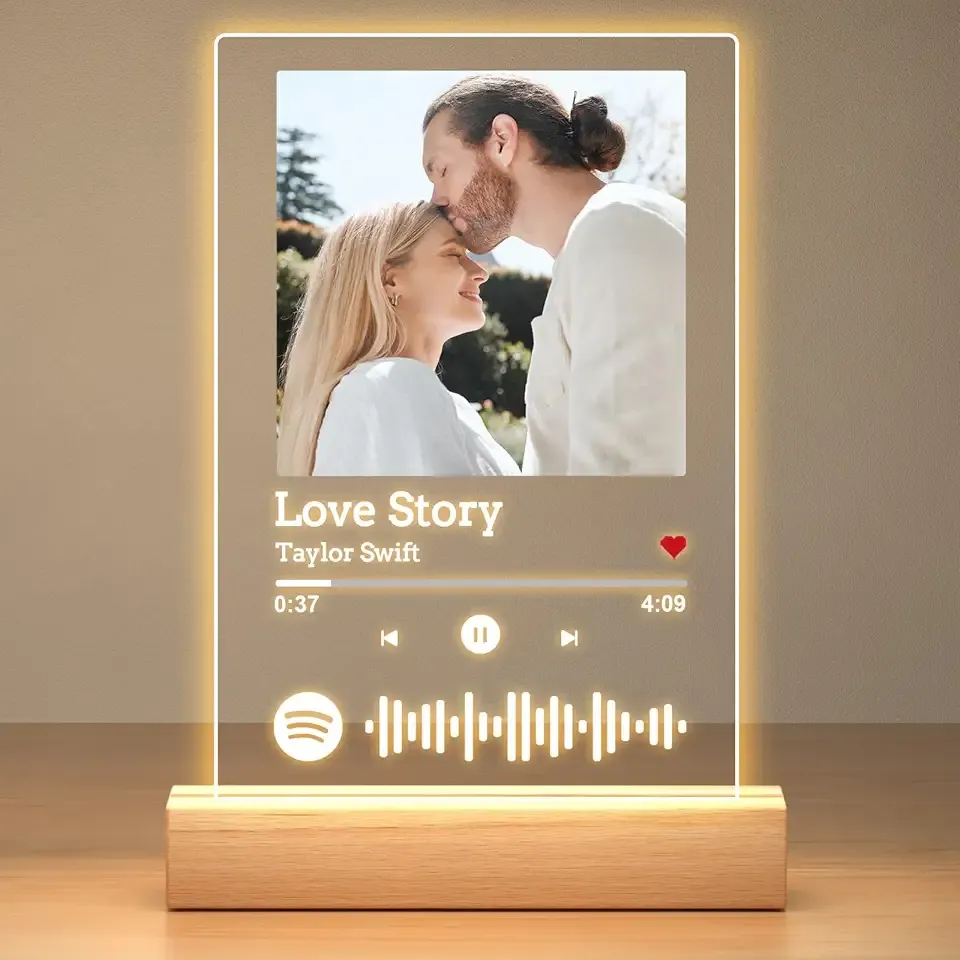 Custom Spotify Plaque, Customized Music Spotify Song Plaque, Custom Picture Frames with Photo, Personalized Christmas Anniversary Birthday Gifts for Women Men Girlfriend Boyfriend Couple Her Him