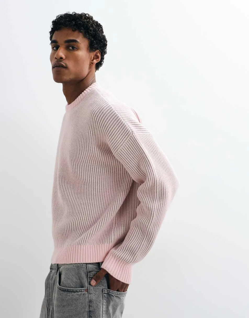 ASOS DESIGN oversized fisherman rib jumper in pink
