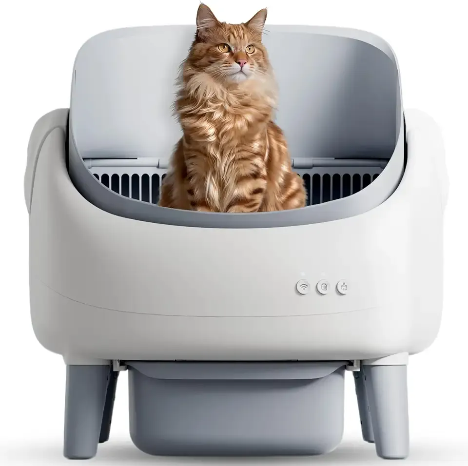 Open-Top Automatic Cat Litter Box, Self Cleaning Litter Box for Multi-Cat Families, APP Control, Safety Protection, 1 Roll Waste Bag