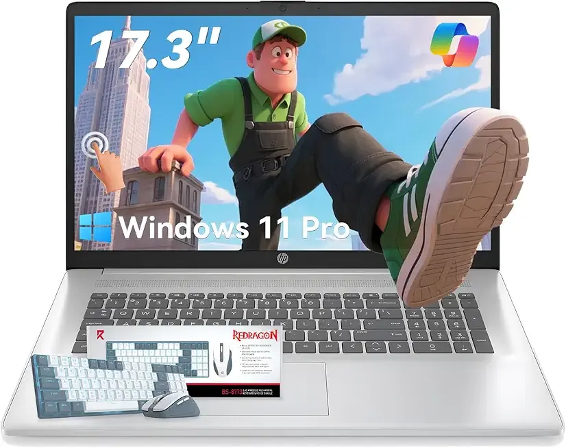 17.3" Business Laptop, Intel 10-Core i5-1334U, Windows 11 Pro with Copilot AI, 32GB RAM, 1TB SSD, Wi-Fi 6, Bluetooth 5.3, Backlit KB, Fingerprint, Numeric Keypad with Branded Laptop KB Kit