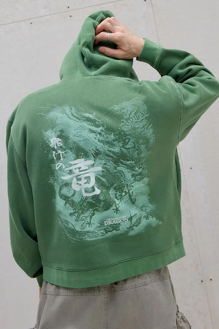 Felpa con Cappuccio UO Green Grunge Dragon con Zip