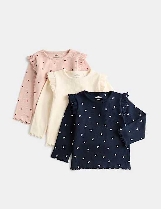 3er-Pack Jersey-Oberteile mit hohem Baumwollanteil und Herzmuster (0 Monate–5 Jahre)
