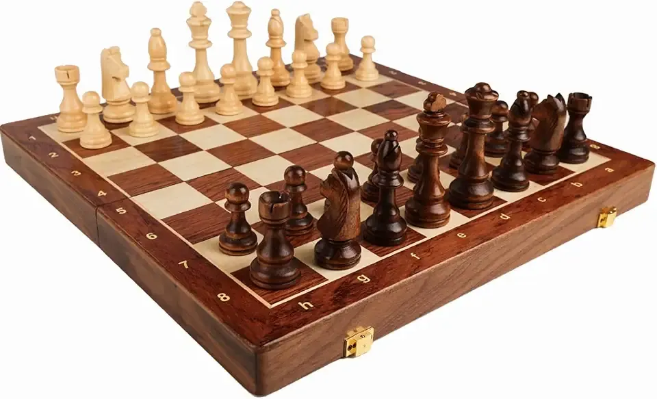 15 Inch Wooden Chess Set with Storage Board for Adults & Children | Premium Wood Finish Built In Chess Piece Storage Classic Strategy Board Game Home Decor Chess Collection