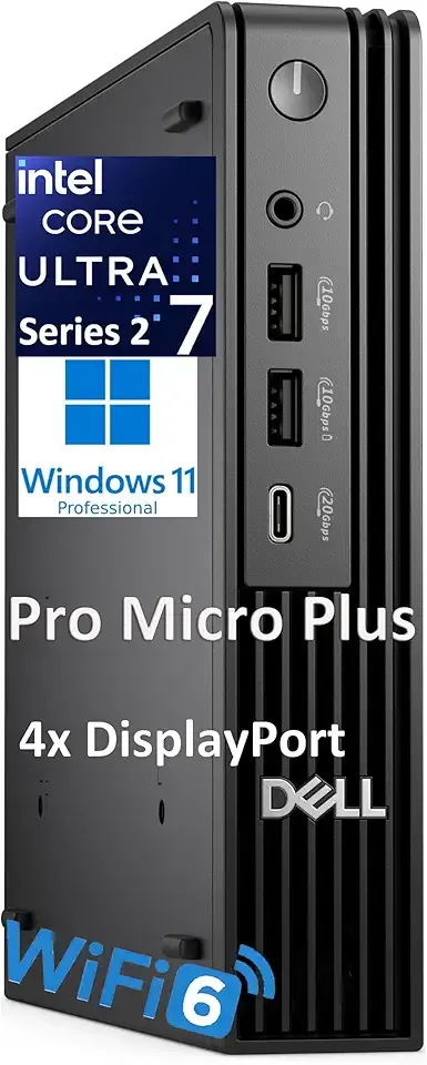 Dell Pro Micro Plus Desktop Computers (Next Gen OptiPlex 7000 MFF) Mini AI PC, Intel 20-Core Ultra 7 265, 32GB DDR5 RAM, 1TB PCIe SSD, WiFi 6, Bluetooth, 4 DisplayPort + 2 Type-C, Windows 11 Pro