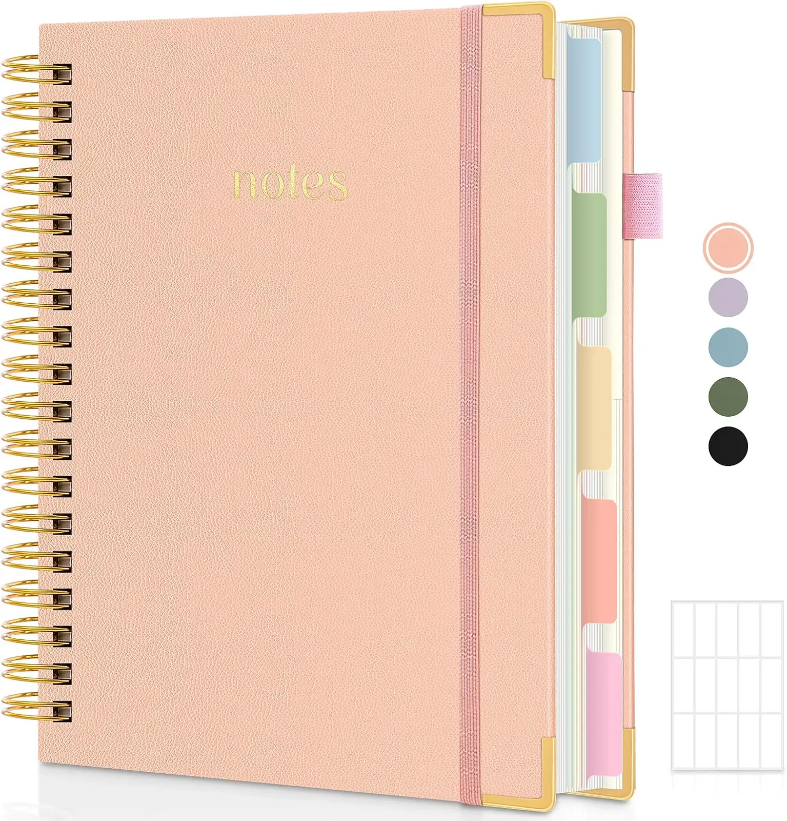 SKYDUE 5 Subject Notebook with Dividers and Tabs, 8" x 10" College Ruled Notebook for Work, 300 Pages Spiral Journal for Women, Pink