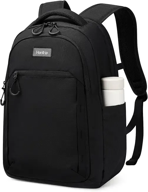 HanTrip Travel Laptop Backpack for Women Men, 18 Inch Large Work Backpack for Commuter College School Book Bags, Water Resistant Backpack with Luggage Strap Water Bottle Pocket Chest Strap, Black