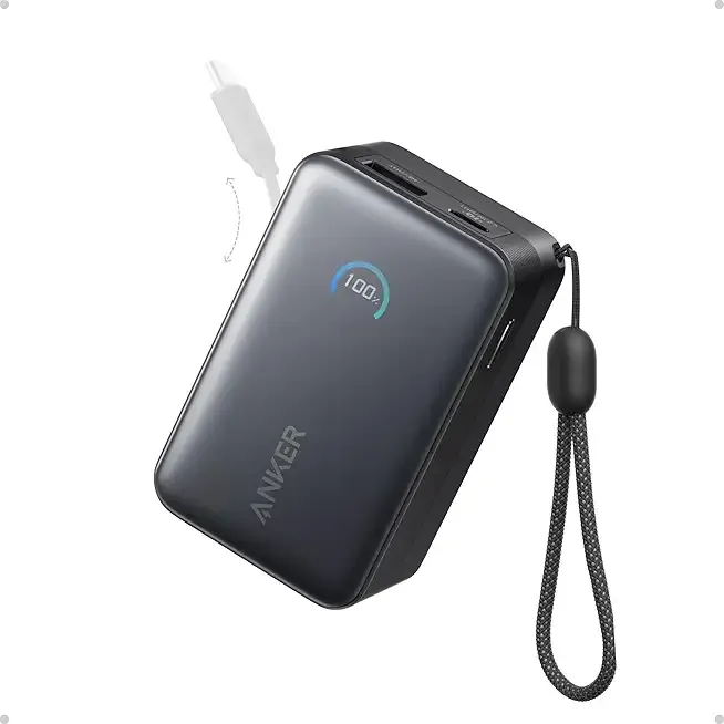 Anker Nano Portable Charger, 10,000mAh 45W Max Compact Power Bank, Travel Essential Phone Battery Pack with 2.3 ft InstaCord Retractable Cable for iPhone 17/16 Series, iPad, Galaxy, Pixel, and More