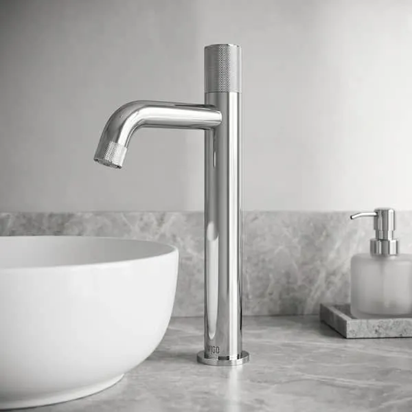 VIGO Apollo Button Operated Single Hole Bathroom Vessel Faucet in Chrome