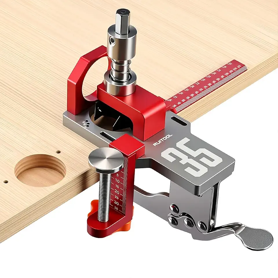 RUITOOL 35mm Concealed Hinge Jig System, Cabinet Door Mounting Jig & Door Installation Kit with Secure Clamp and Dust Port, Aluminum Hardware Hole Puncher with Modular Extension Ruler