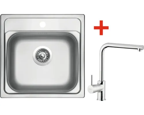 Nerezový dřez s baterií MANAUS 480 480 x 480 mm + baterie ELKA N12