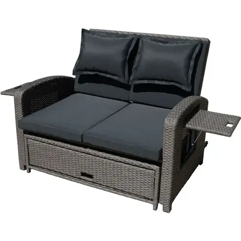 Garten-Funktionssofa NIZZA - weidengrau-schwarz - Stahl - Polyrattan