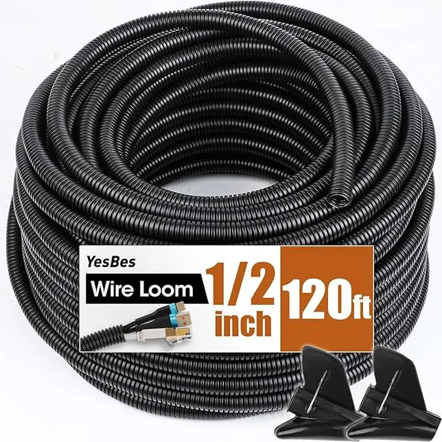120 FT Wire Loom 1/2 Inch, Split Wire Loom Tubing Wire Conduit, Wire Protector Tubing – Black