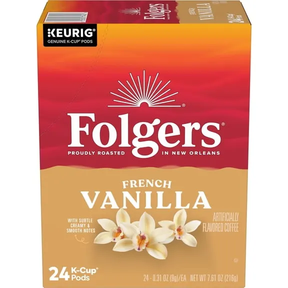 Folgers French Vanilla Artificially Flavored Coffee, Mild Roast, Keurig K Cup Pods, 24 Count Box $15.18 $2.00/oz