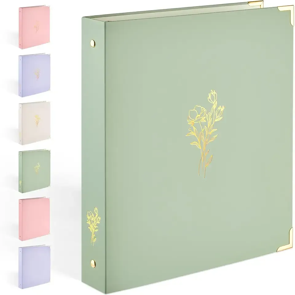 Sooez 3 Ring Binder, Cute 1 Inch Binders with Gold Foil & Metal Corners, Three Ring Recipe Binder with Pocket, Fits 8.5" x 11" Paper for Women School Home Office Supplies, Letter Size