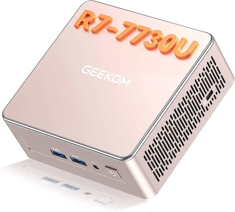 GEEKOM A5 2027 Edition Mini PC, Ryzen 7 7730U, 16GB RAM, 512GB NVMe SSD | Dual HDMI, 4 Display, Wi-Fi 6, BT5.4, Gigabit Ethernet, SD card reader, 3-year Coverage, All-Purpose Mini Desktop Computer