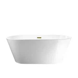 Vanity Art Domme 59 inch Freestanding Oval Soaker Bathtub with Centre Drain in White/Titanium Gold