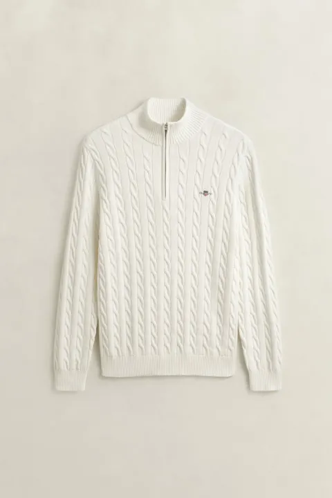 Kabelstrikket genser med half-zip